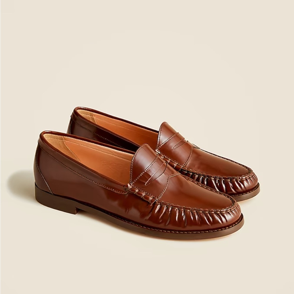 J. Crew Winona Penny Loafers in Spazzolato Brown Leather
